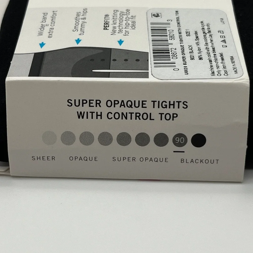 HUE Tights Womens Size 1 Black Super Opaque Control Top U6620 Perfit Technology